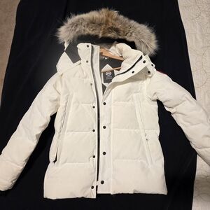 Canada Goose White Hooded Ski Jacket with Fur Trim
